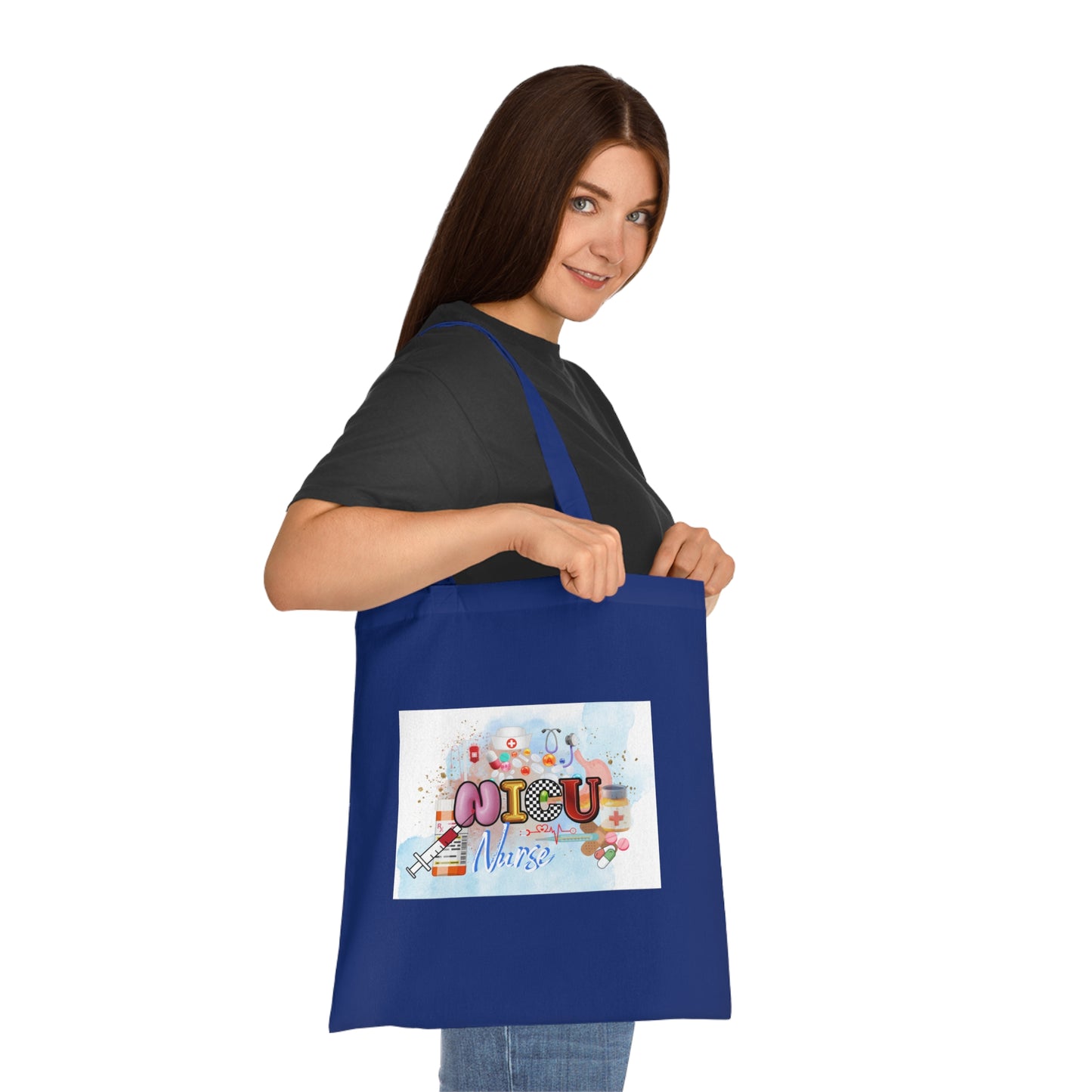 NICU Nurse Cotton Tote — Cute Neon Letters Baby Care Tote Bag for Healthcare Workers