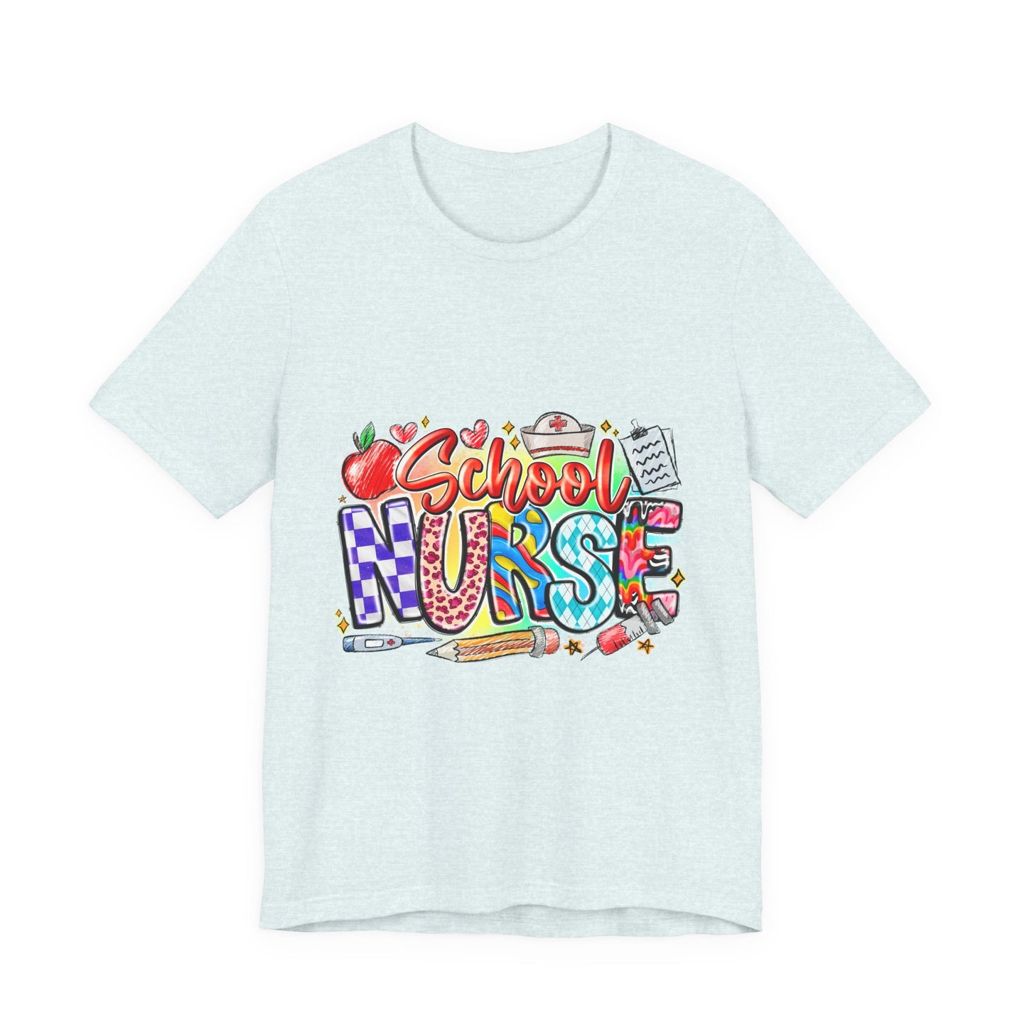 School Nurse T-Shirt – Colorful Cute School Nurse Graphic Tee (Back-to-School Gift)