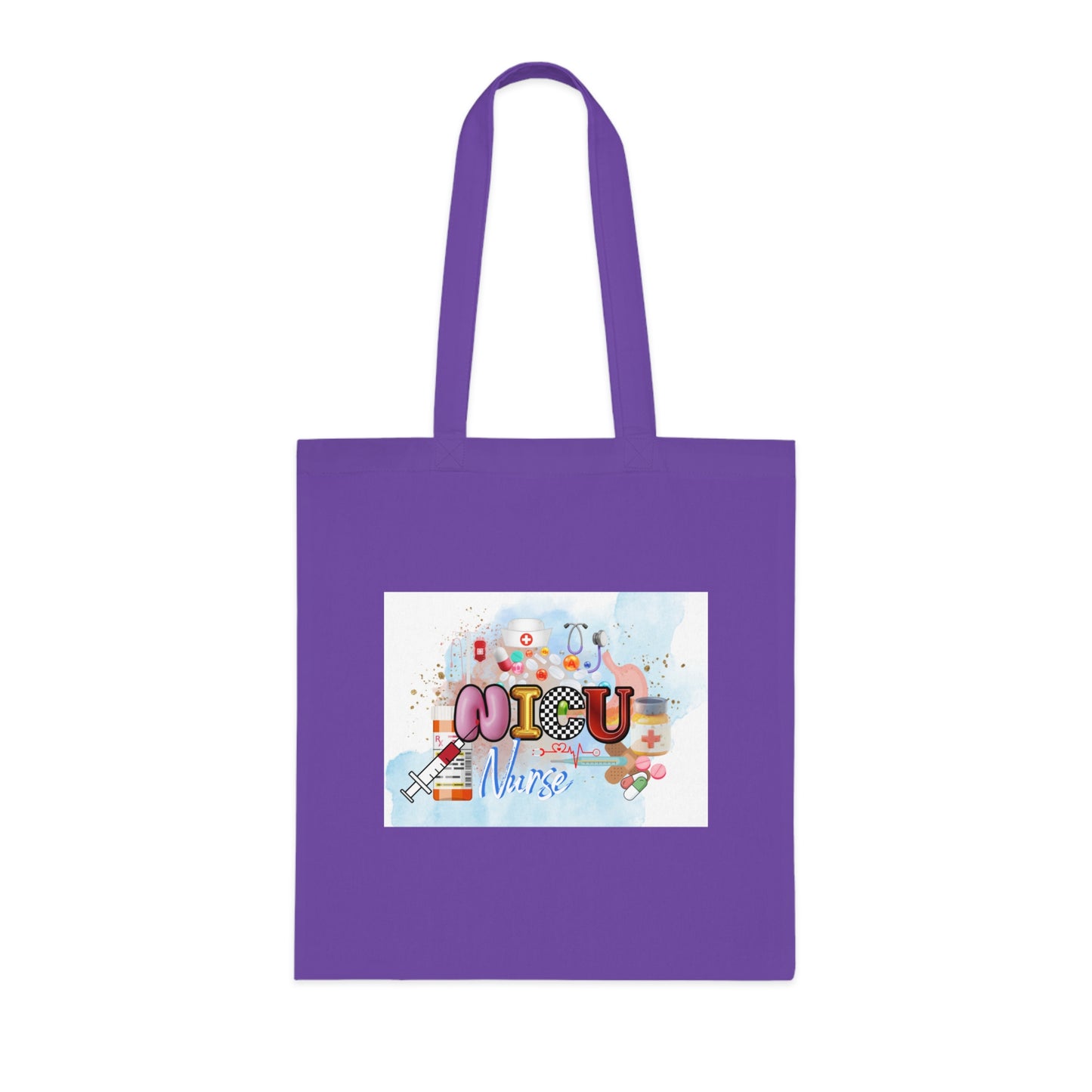 NICU Nurse Cotton Tote — Cute Neon Letters Baby Care Tote Bag for Healthcare Workers