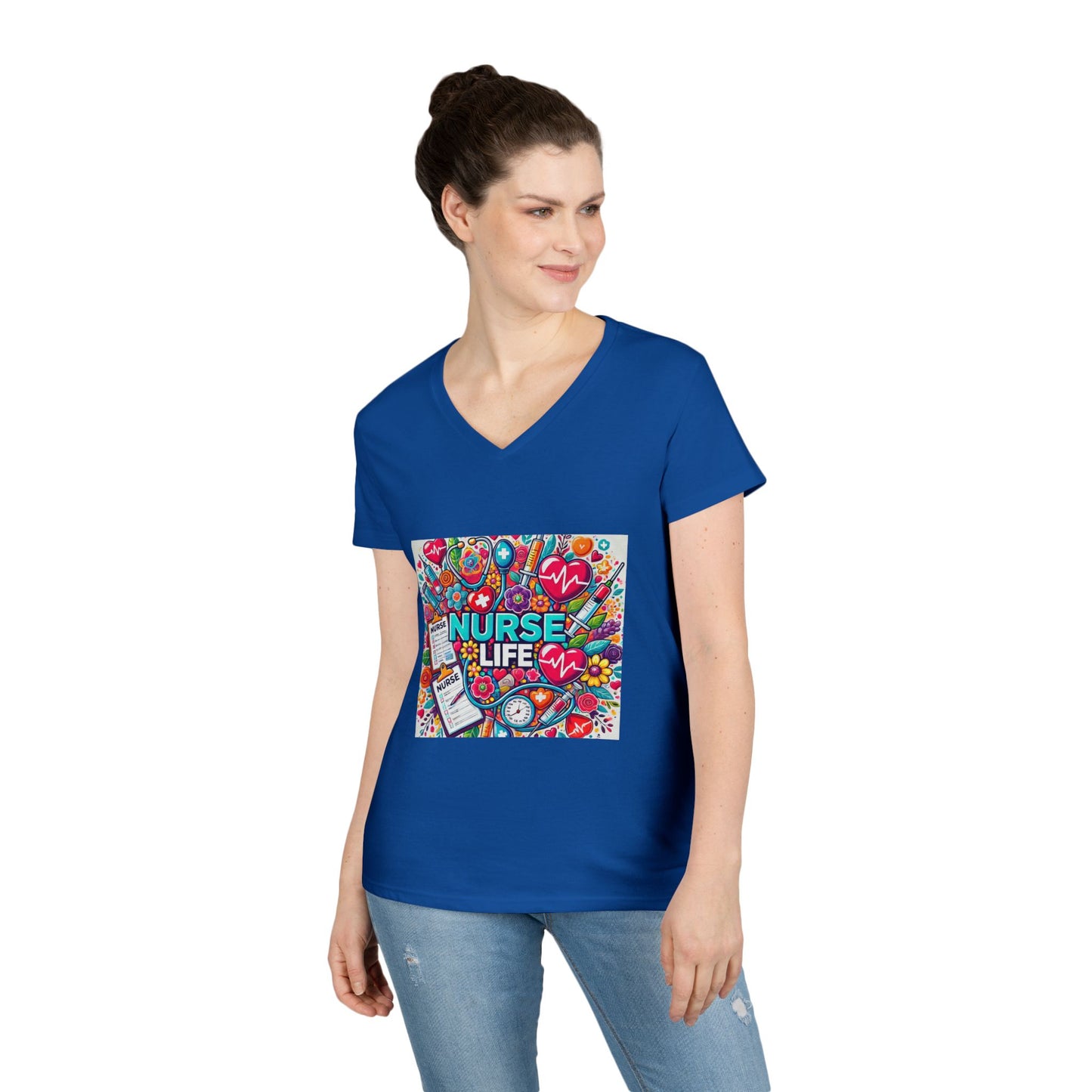 Nurse Life V-Neck Tee — Colorful Nurse Graphic Shirt for Healthcare Heroes