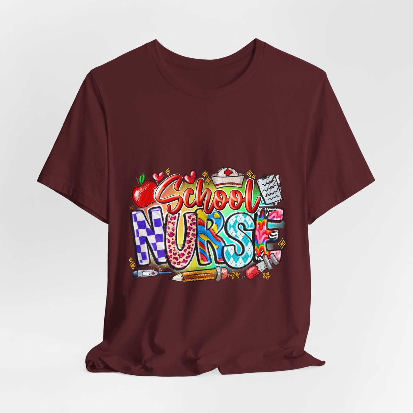 School Nurse T-Shirt – Colorful Cute School Nurse Graphic Tee (Back-to-School Gift)