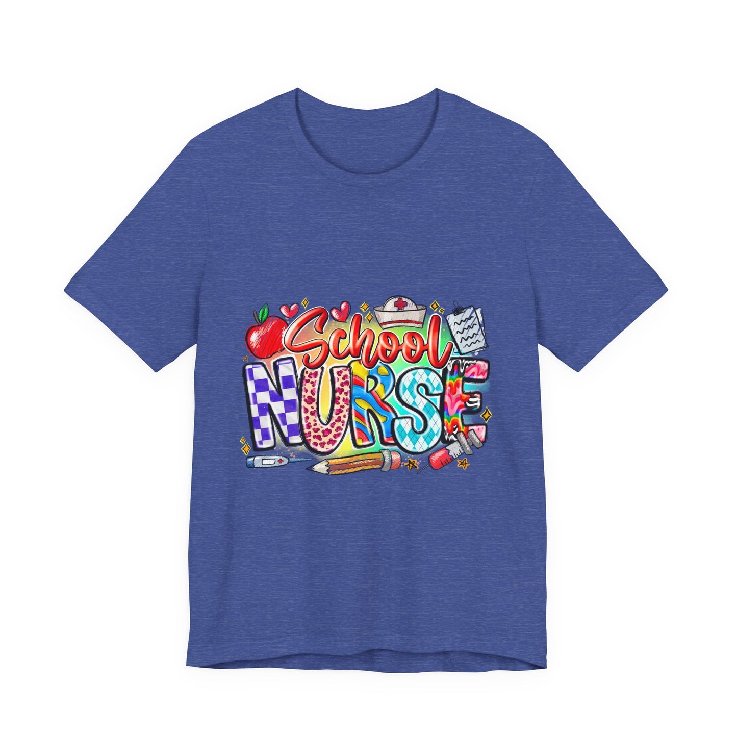 School Nurse T-Shirt – Colorful Cute School Nurse Graphic Tee (Back-to-School Gift)