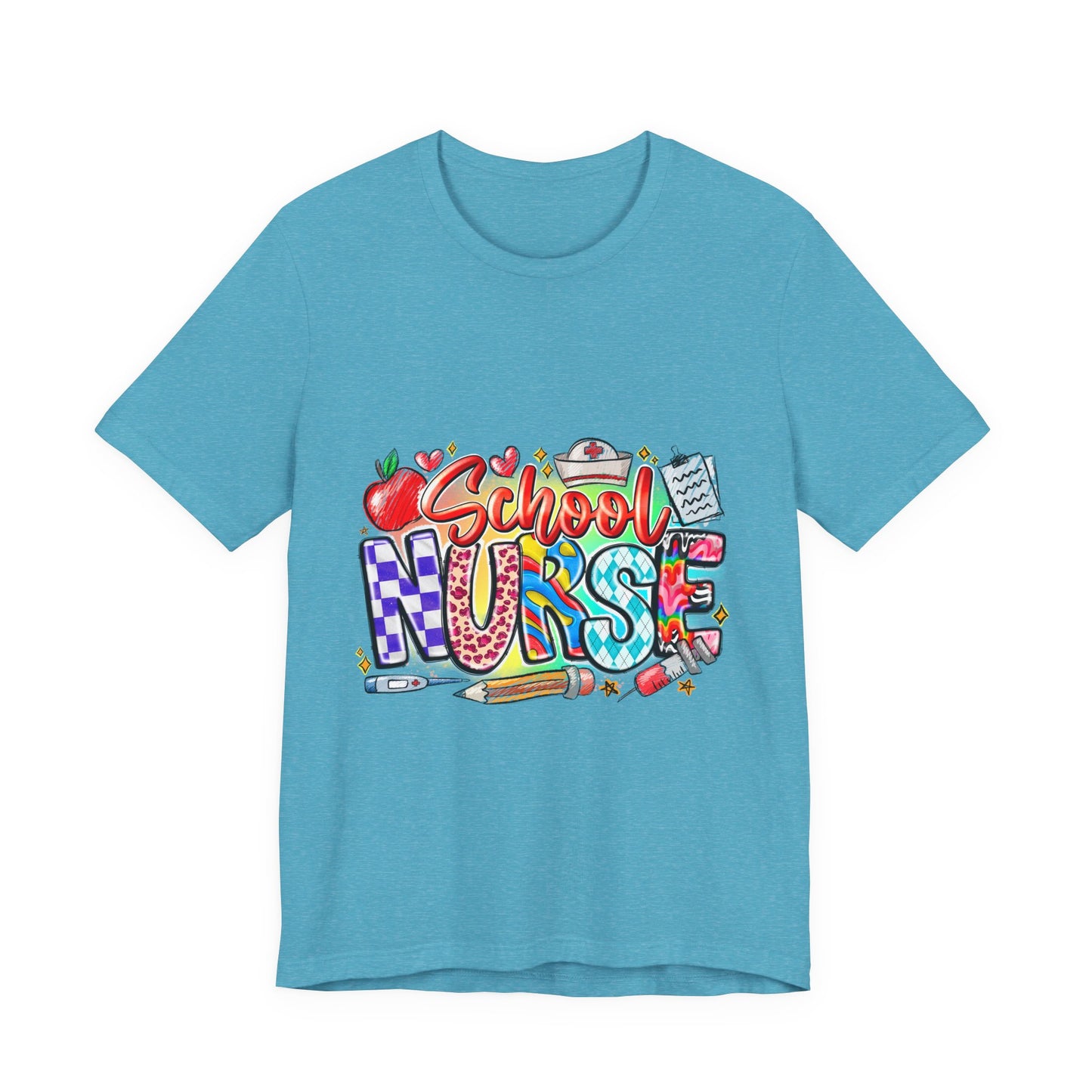 School Nurse T-Shirt – Colorful Cute School Nurse Graphic Tee (Back-to-School Gift)