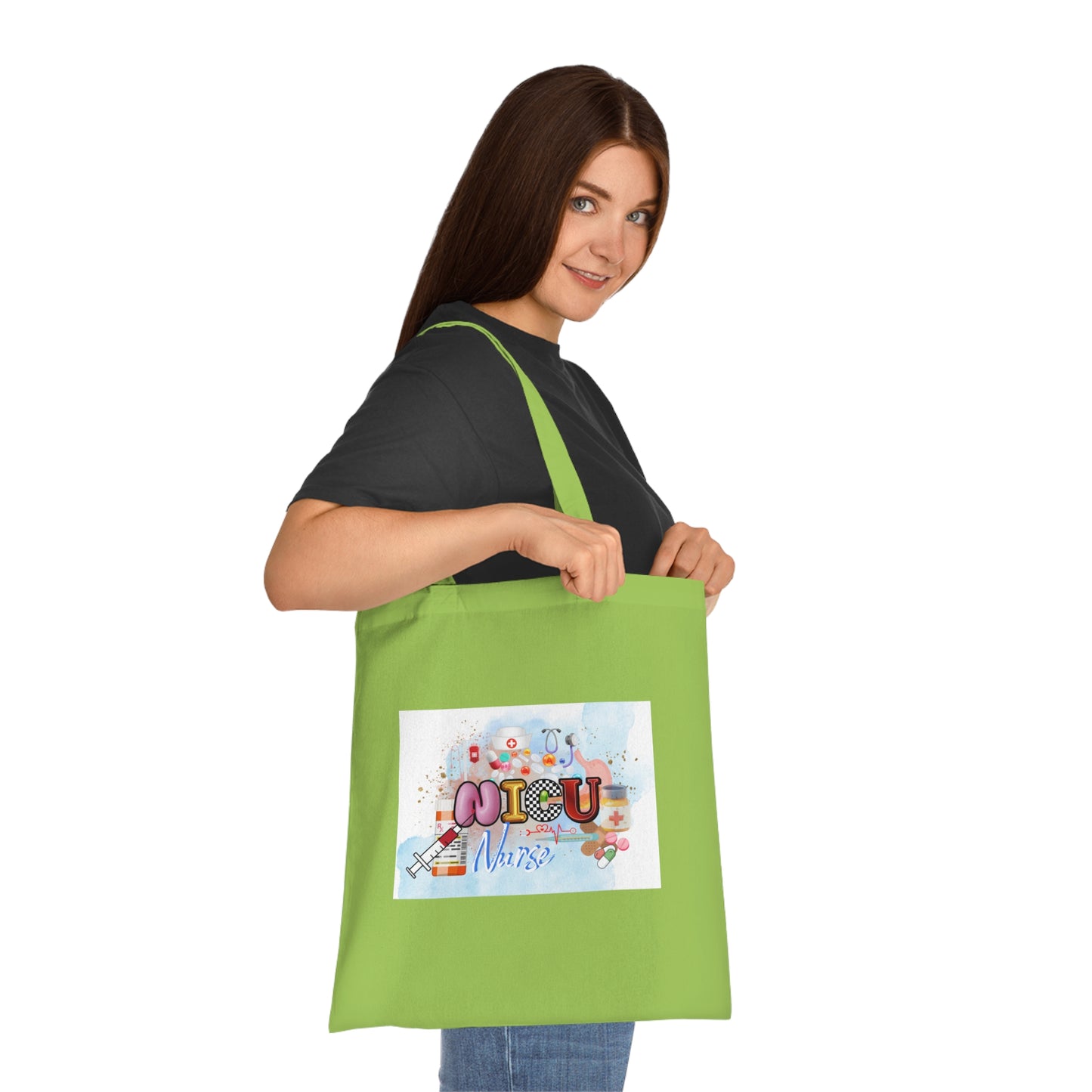 NICU Nurse Cotton Tote — Cute Neon Letters Baby Care Tote Bag for Healthcare Workers