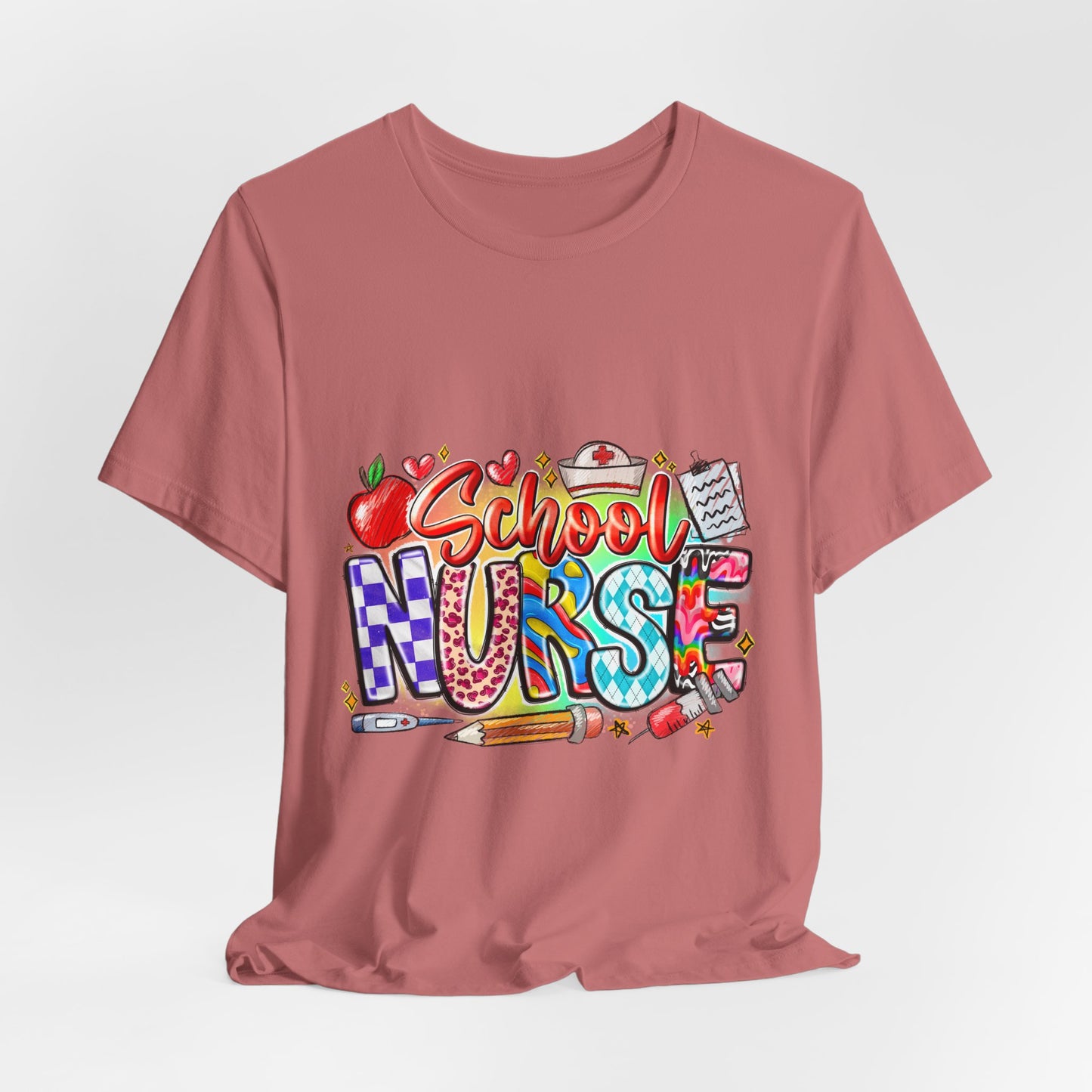 School Nurse T-Shirt – Colorful Cute School Nurse Graphic Tee (Back-to-School Gift)