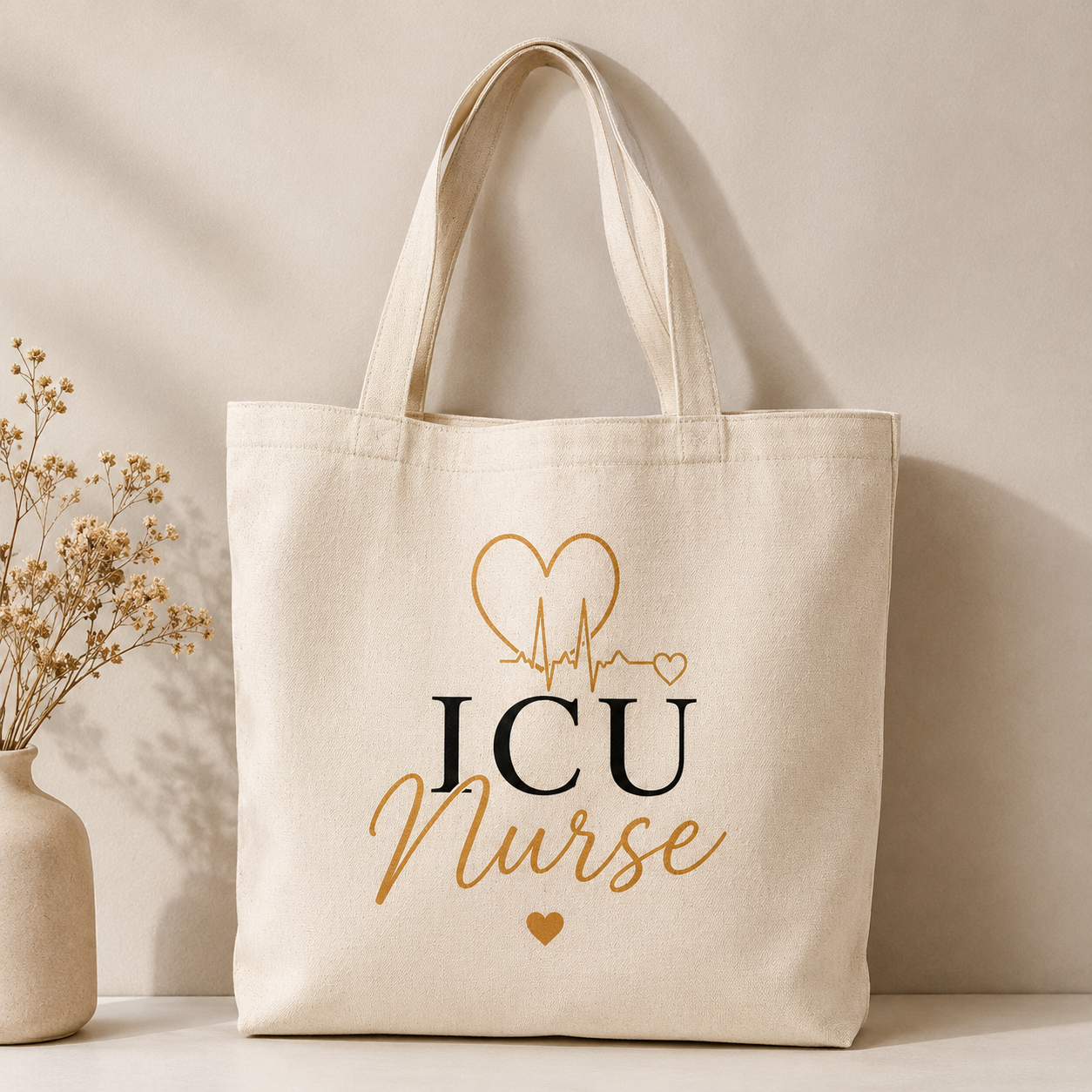 NICU Nurse Cotton Tote — Cute Neon Letters Baby Care Tote Bag for Healthcare Workers