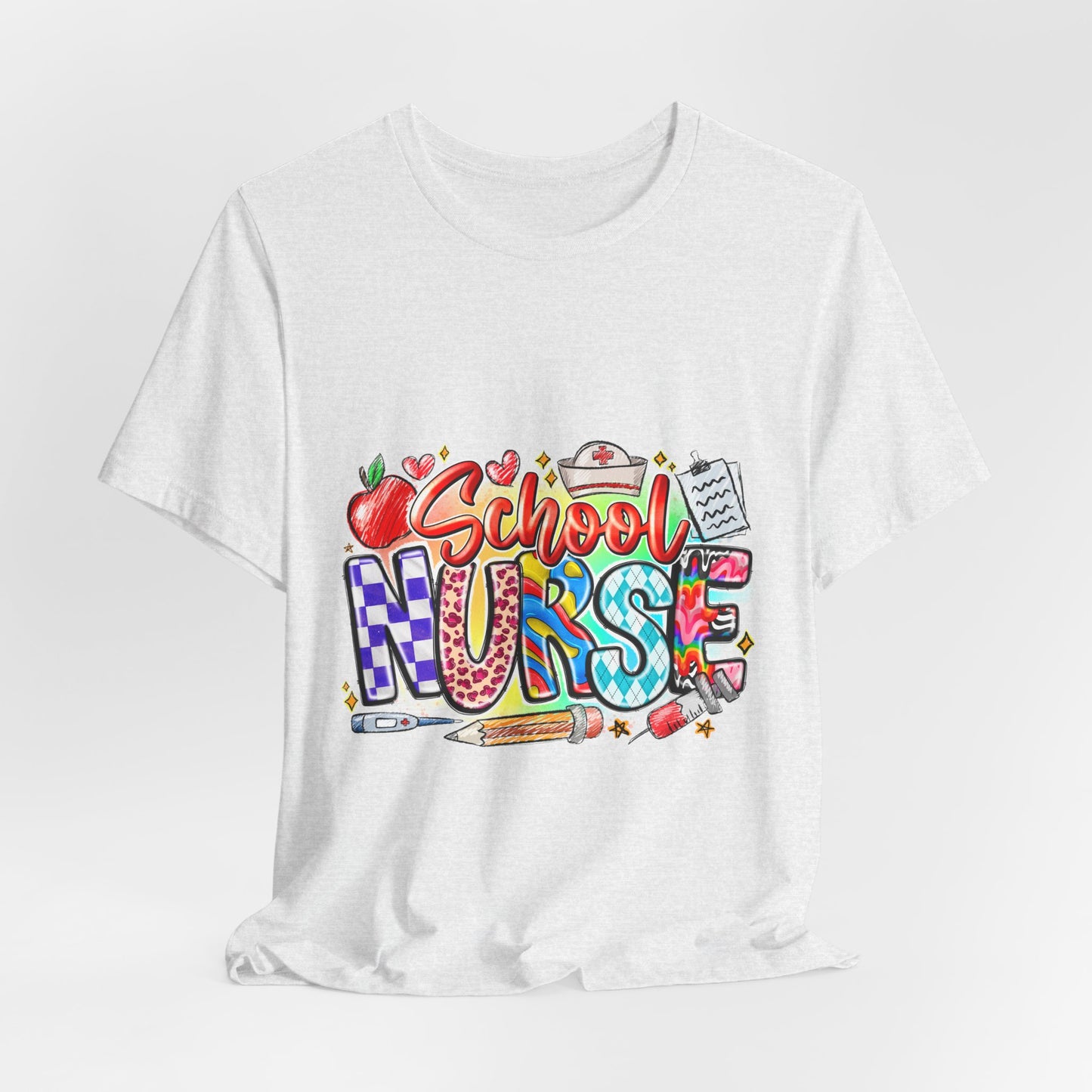 School Nurse T-Shirt – Colorful Cute School Nurse Graphic Tee (Back-to-School Gift)