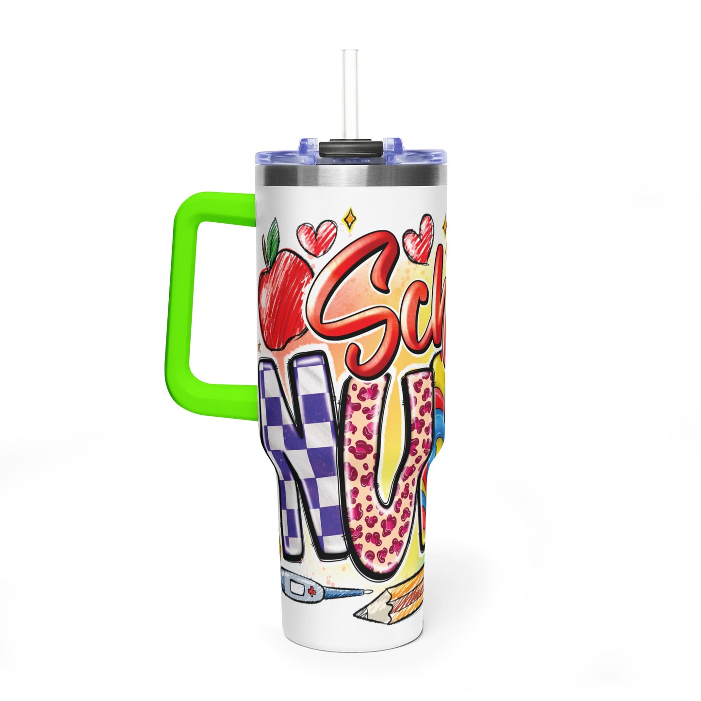 School Nurse 40oz Vacuum Tumbler – Insulated Travel Mug with Handle (School Nurse Design)