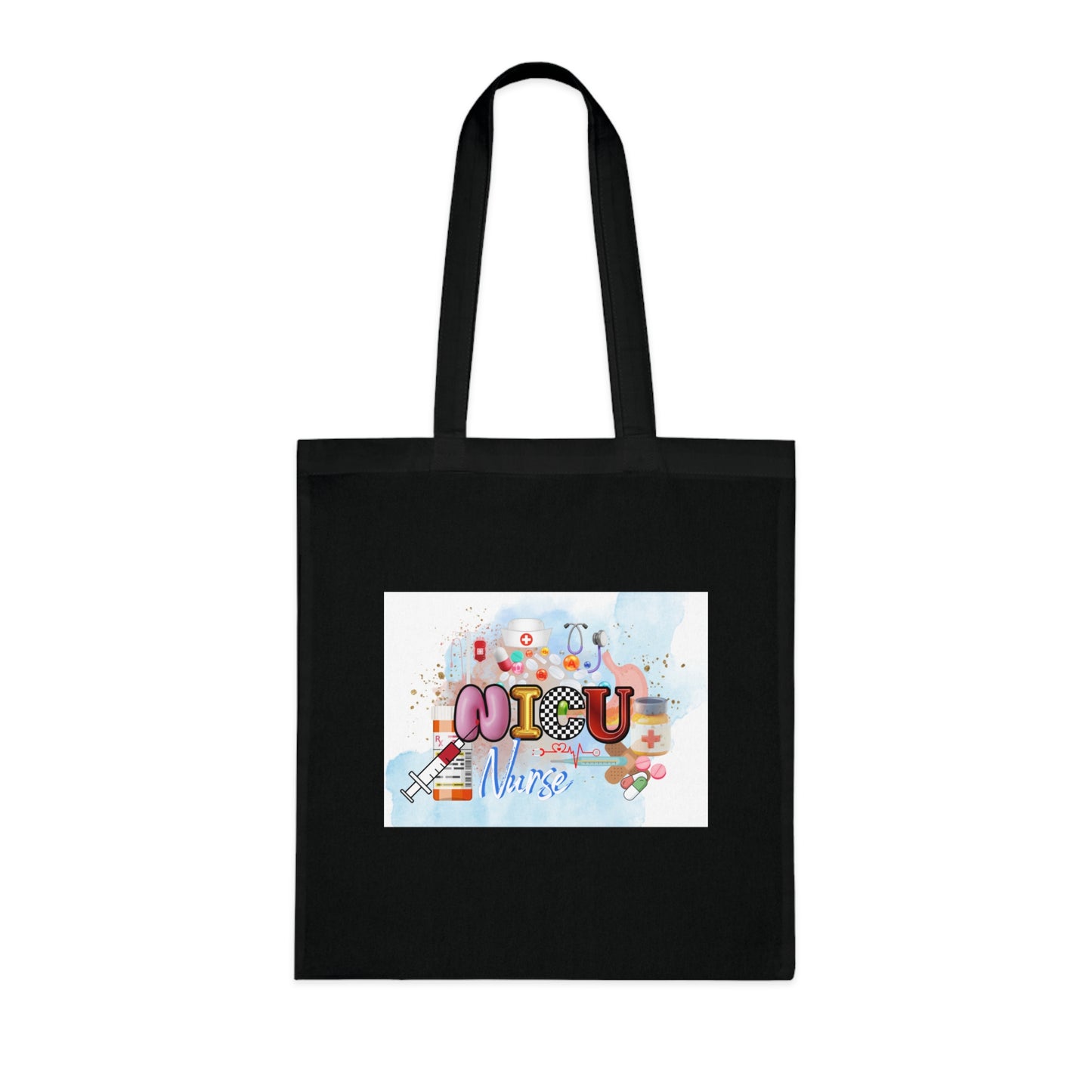 NICU Nurse Cotton Tote — Cute Neon Letters Baby Care Tote Bag for Healthcare Workers
