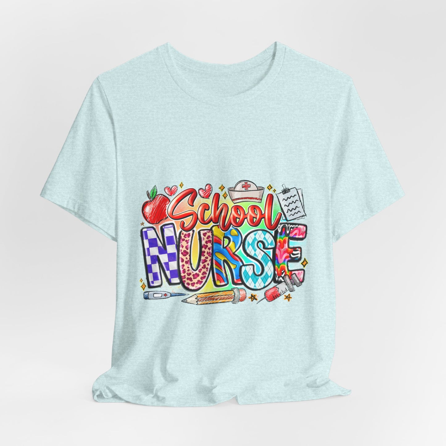 School Nurse T-Shirt – Colorful Cute School Nurse Graphic Tee (Back-to-School Gift)