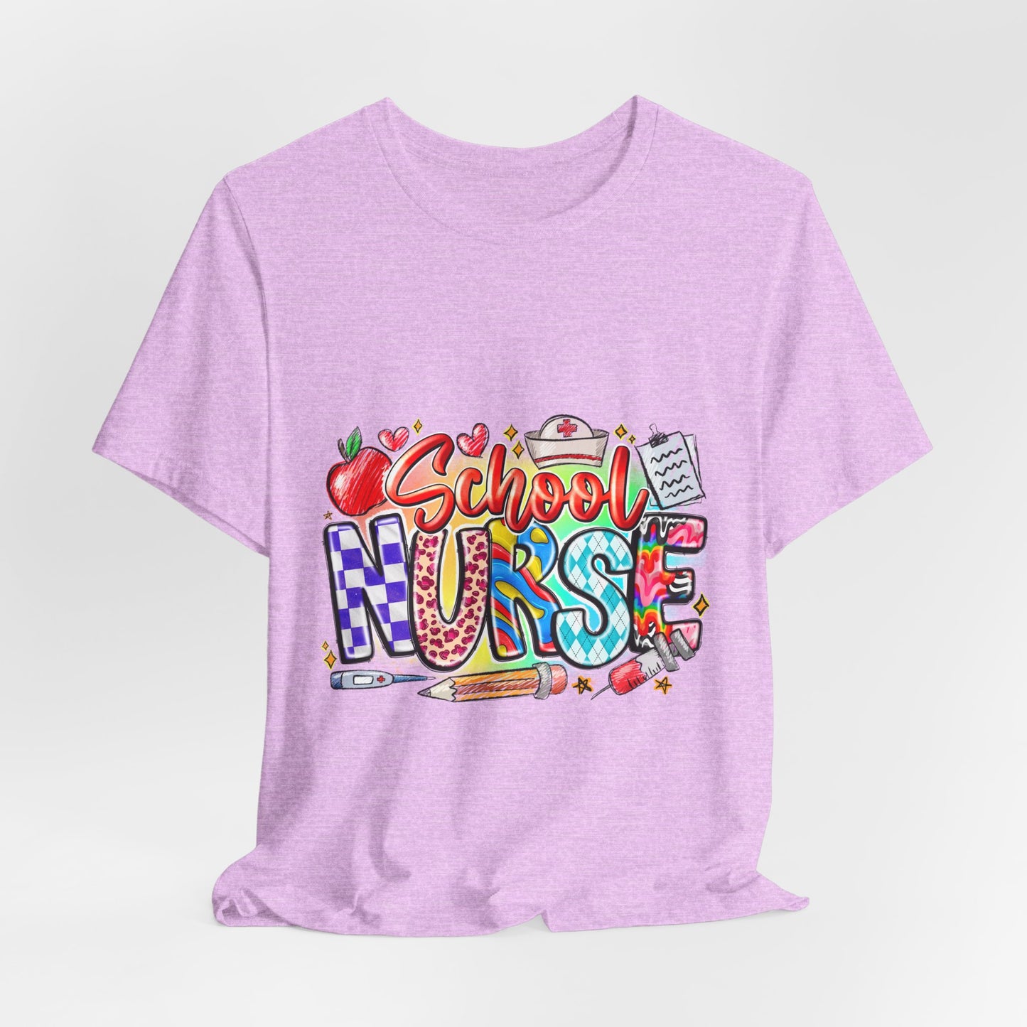 School Nurse T-Shirt – Colorful Cute School Nurse Graphic Tee (Back-to-School Gift)