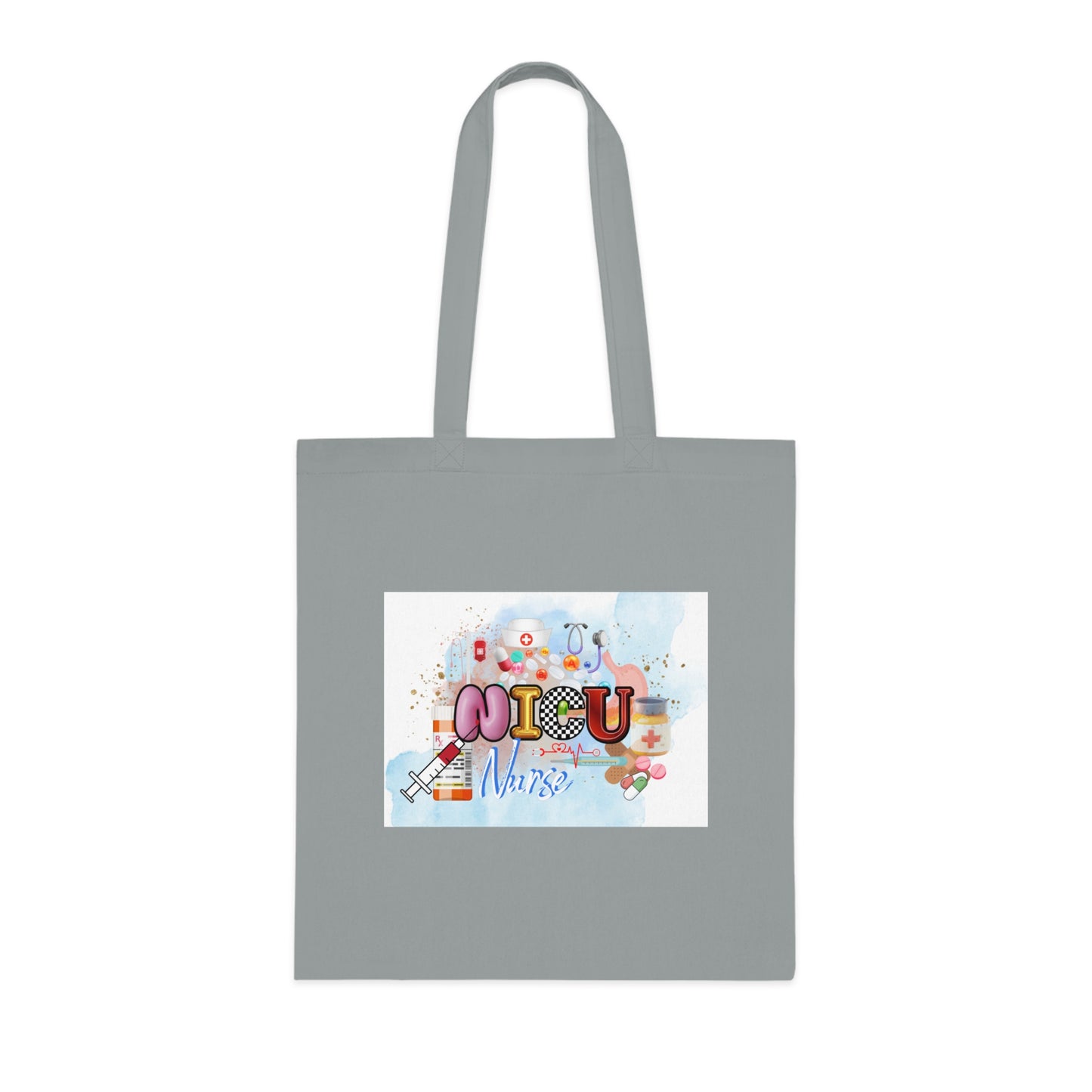 NICU Nurse Cotton Tote — Cute Neon Letters Baby Care Tote Bag for Healthcare Workers