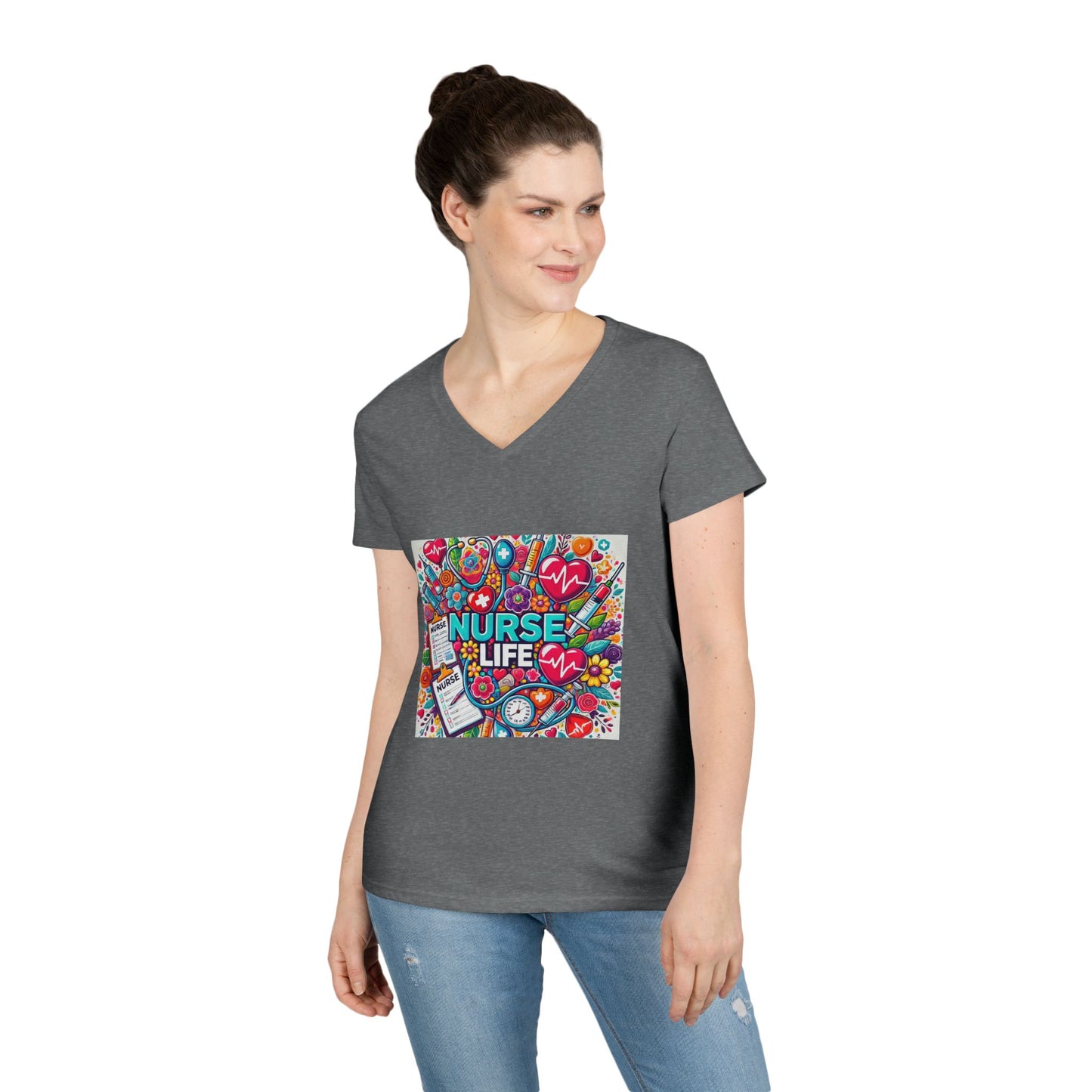 Nurse Life V-Neck Tee — Colorful Nurse Graphic Shirt for Healthcare Heroes
