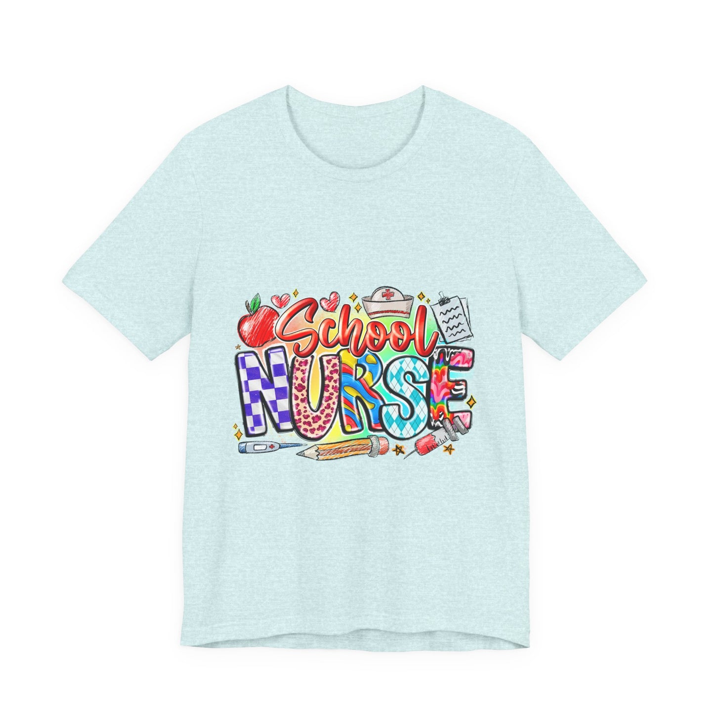 School Nurse T-Shirt – Colorful Cute School Nurse Graphic Tee (Back-to-School Gift)