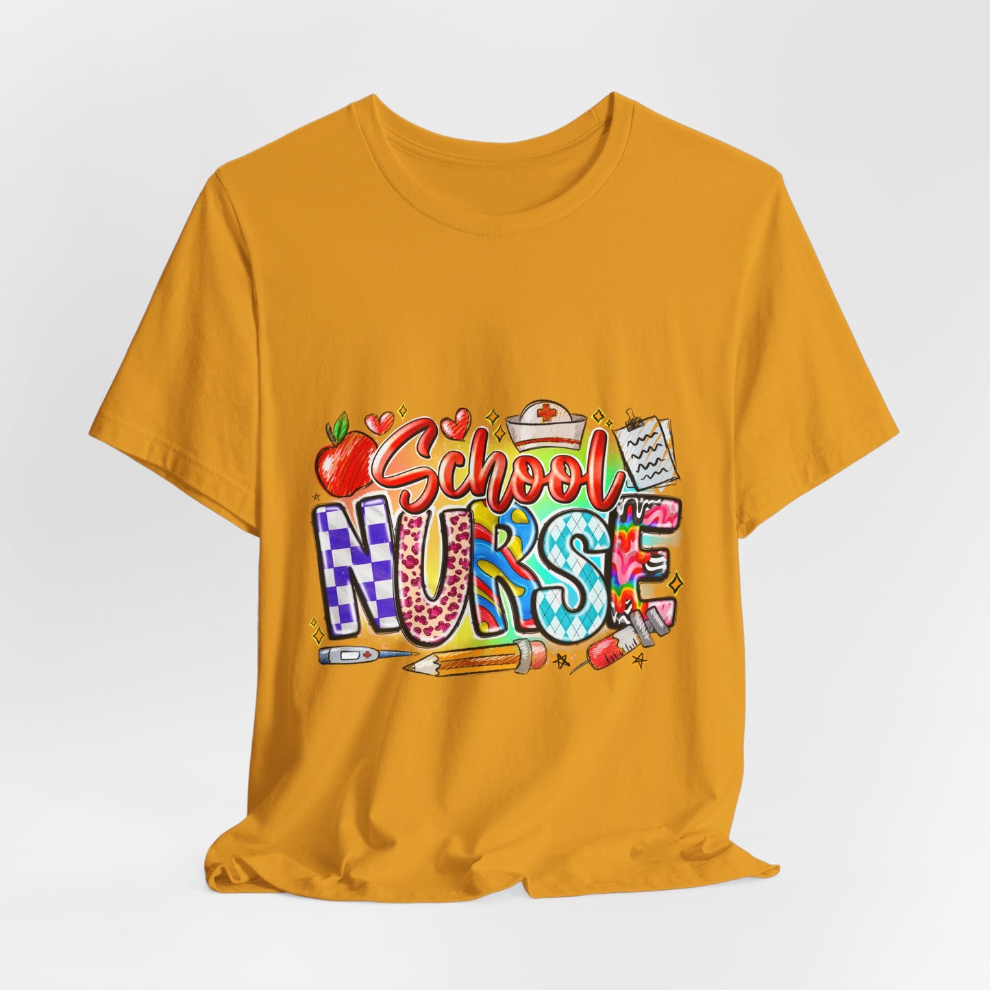 School Nurse T-Shirt – Colorful Cute School Nurse Graphic Tee (Back-to-School Gift)