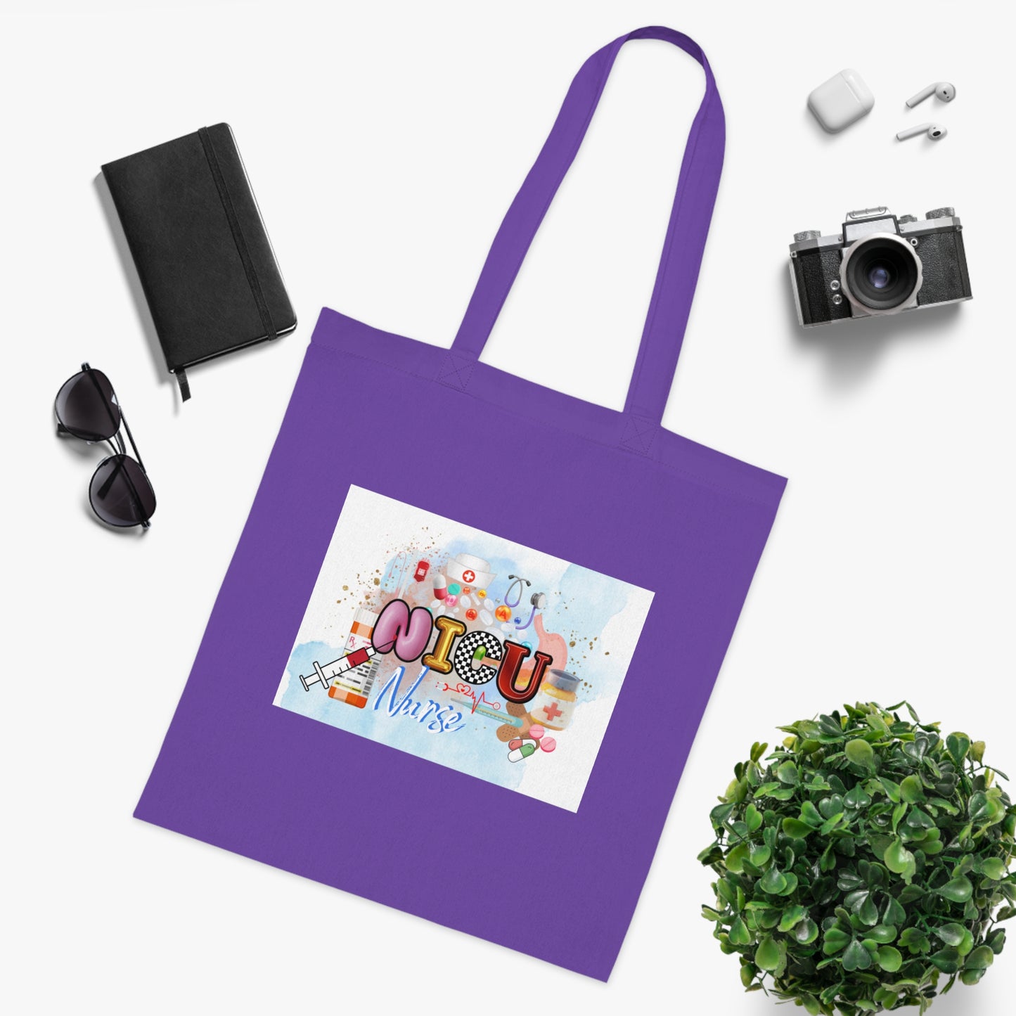NICU Nurse Cotton Tote — Cute Neon Letters Baby Care Tote Bag for Healthcare Workers