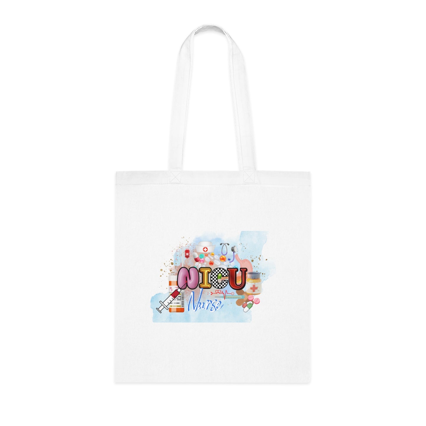 NICU Nurse Cotton Tote — Cute Neon Letters Baby Care Tote Bag for Healthcare Workers