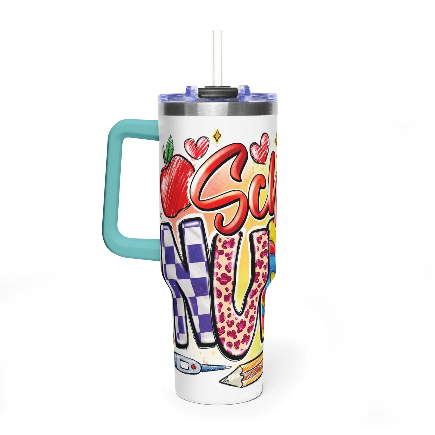 School Nurse 40oz Vacuum Tumbler – Insulated Travel Mug with Handle (School Nurse Design)