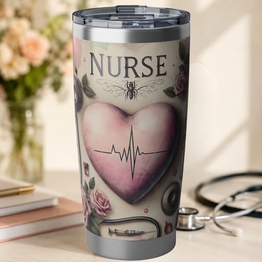 Nurse Heartbeat 20oz Vagabond Tumbler — Floral Medical Gift for Nurses
