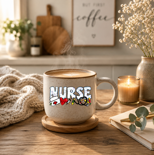 Nurse Illustrated Ceramic Mug — Cute Medical Icons Coffee Cup for Nurses