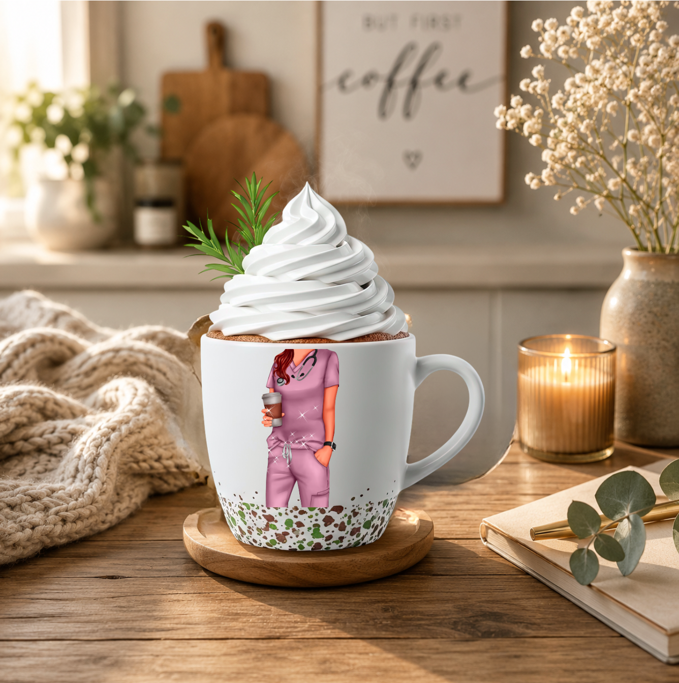 Nurse Mug 15oz — "Not All Superheroes Wear Capes" Floral Scrubs Coffee Cup