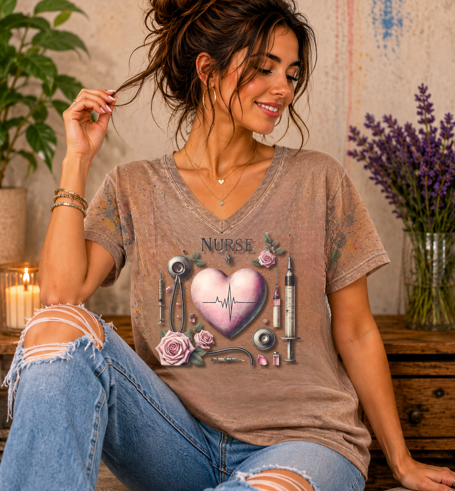 Nurse Heartbeat Graphic Tee — Romantic Medical Tools Design